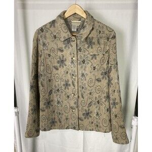 Coldwater Creek Wool Cardigan Button Large Tan Beige Woven Shacket EUC